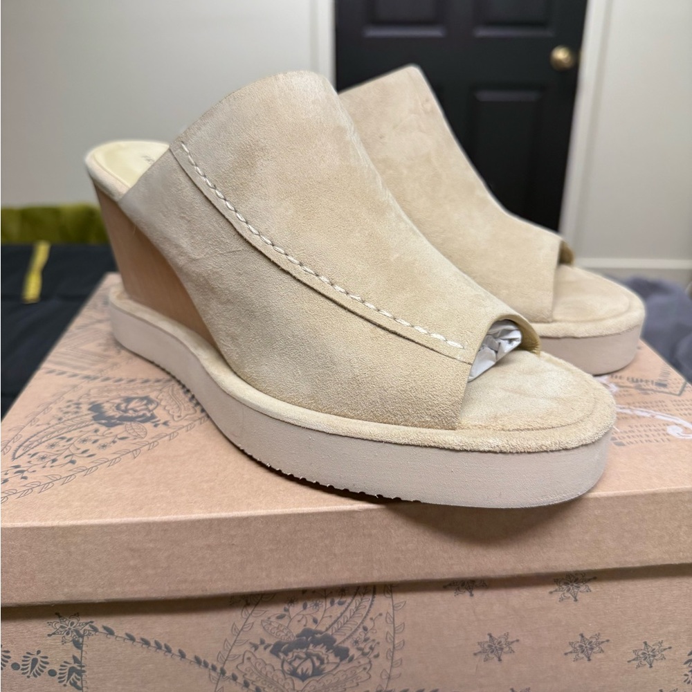 Free People Cream Wedge Sandals
